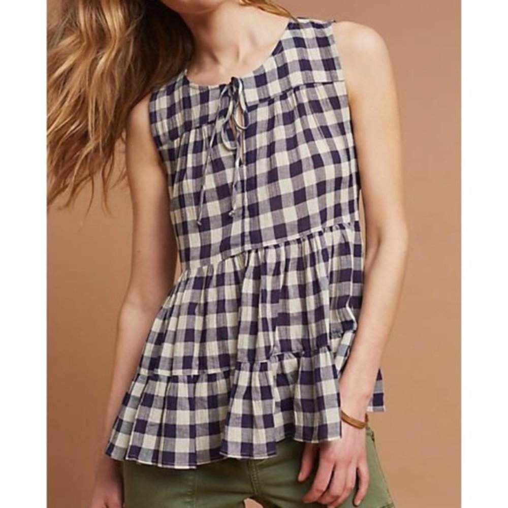 Anthropologie 11.1.Tylho navy & white gingham top